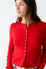 Maddy Button Up Cardigan in Red - FINAL SALE