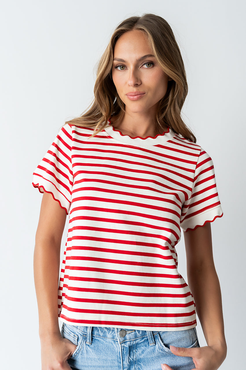 Walker Scalloped Top in Red - FINAL SALE