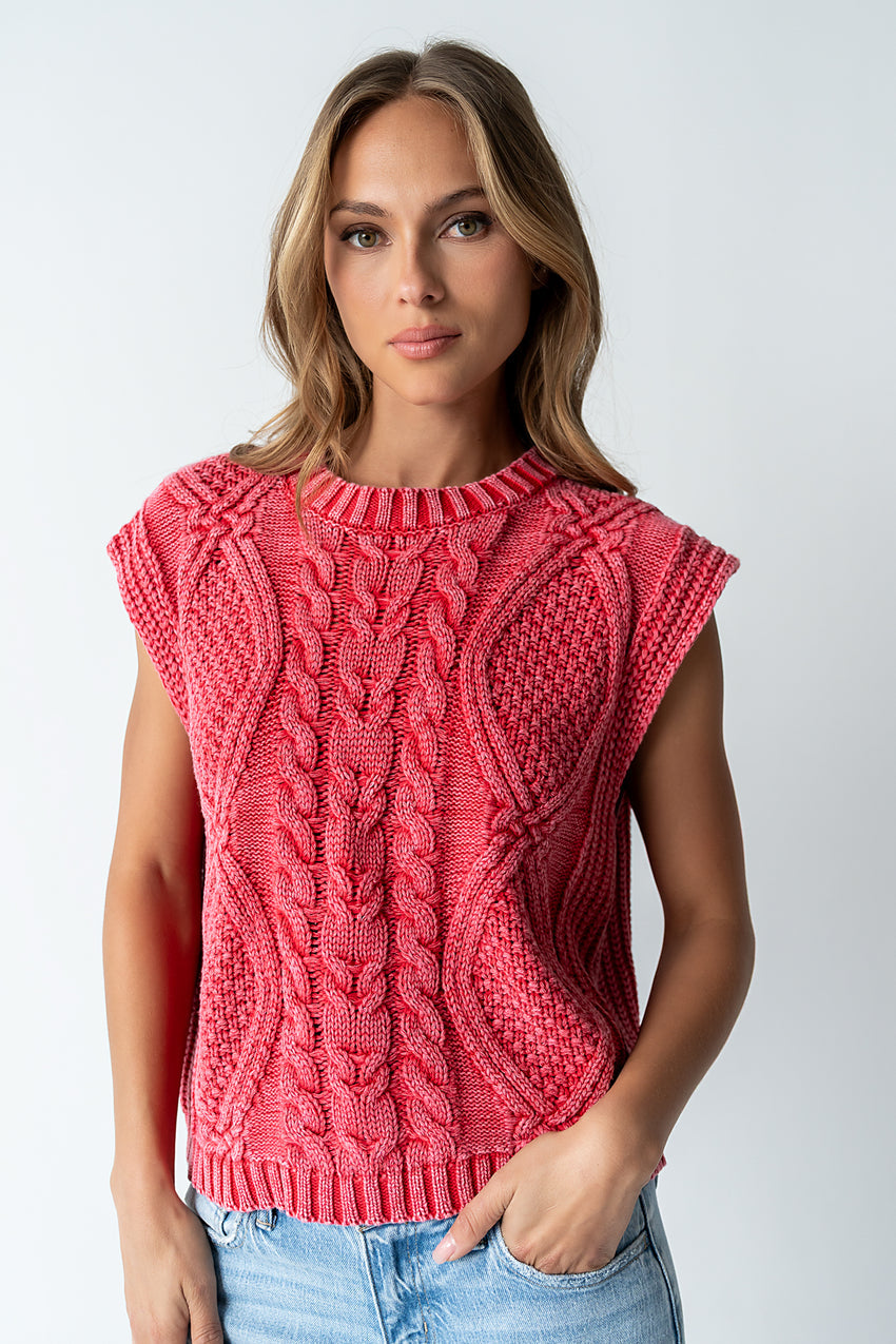 Rebecca Cable Knit Vest in Red - FINAL SALE