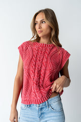 Rebecca Cable Knit Vest in Red - FINAL SALE