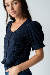 Jessie Polka Dot Blouse in Navy - FINAL SALE