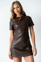 Moxie Vegan Leather Mini Dress in Brown - FINAL SALE