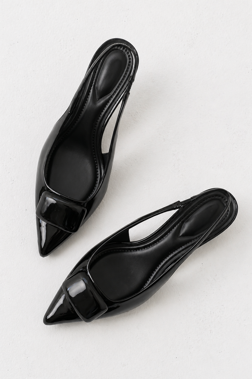 Nena Slingback Heels in Black - FINAL SALE