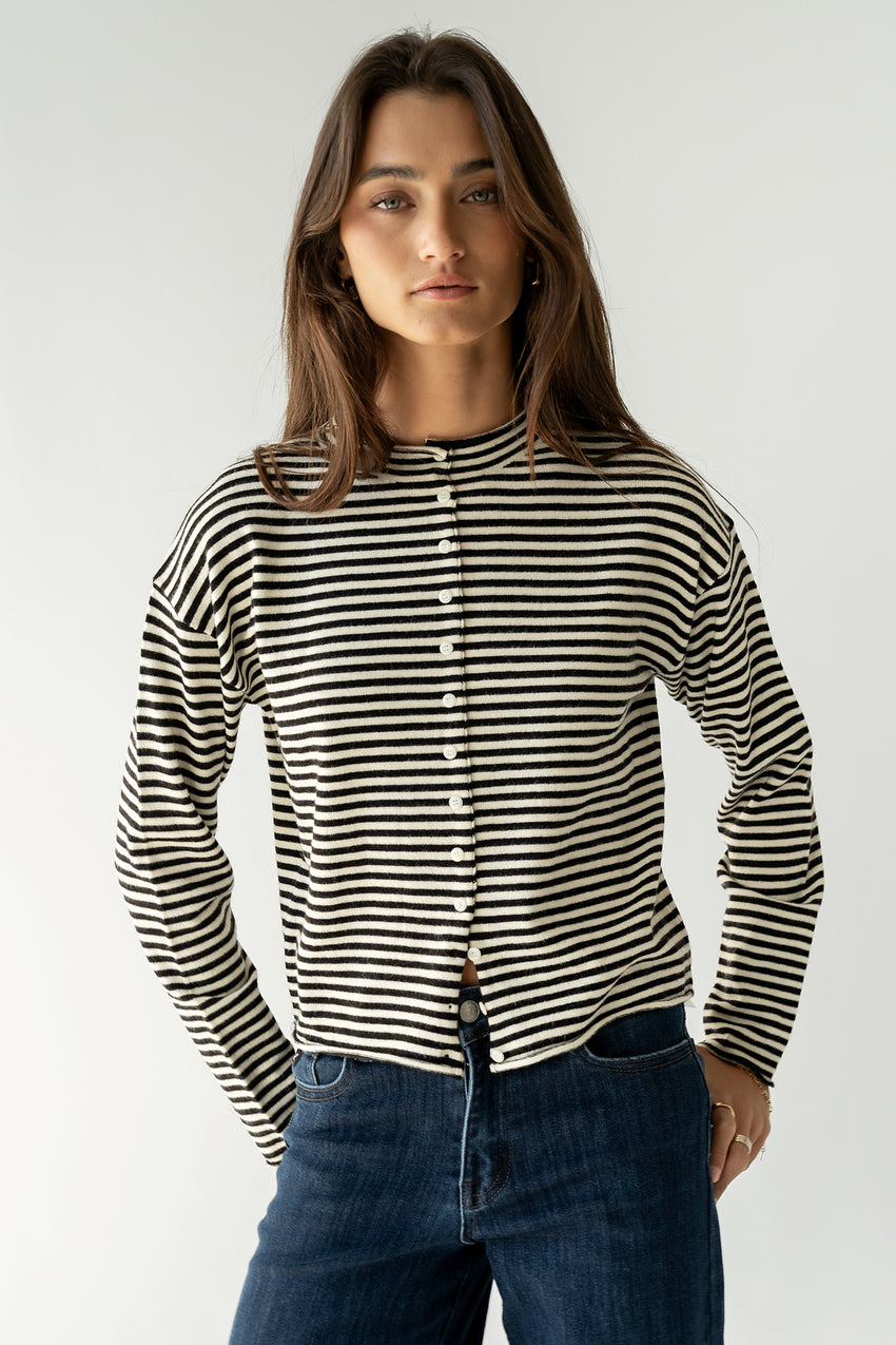 Julianne Striped Cardigan in Black - FINAL SALE