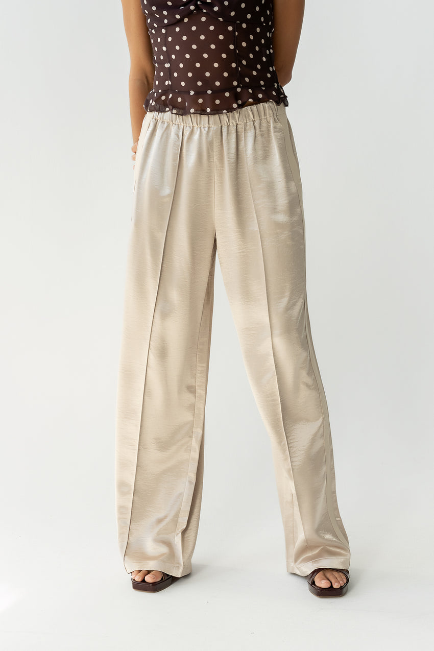 Gemma Satin Wide Leg Pants in Champagne - FINAL SALE