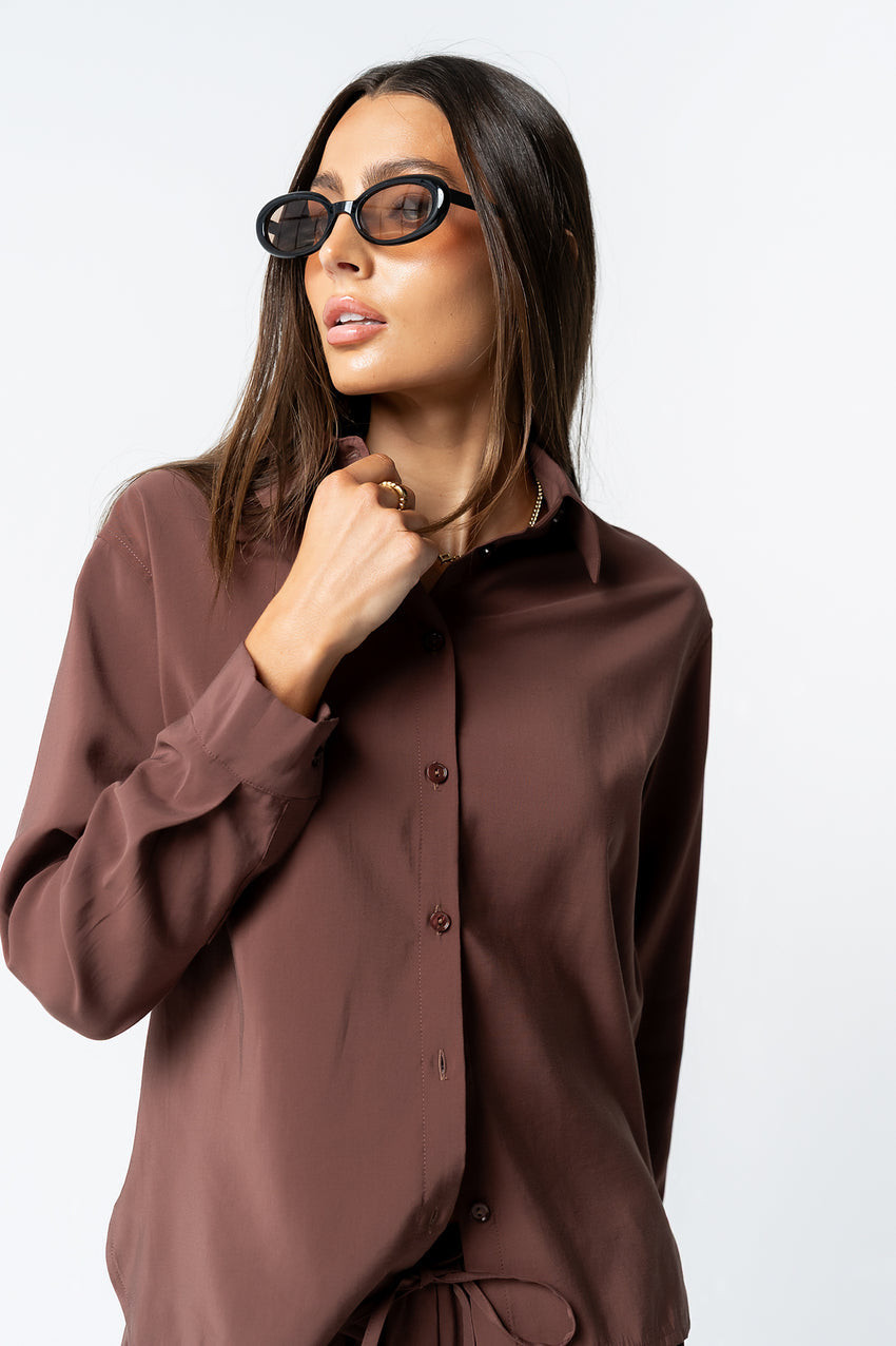 Tacie Button Up in Brown - FINAL SALE