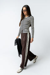 Mia Button Up Top in Striped Black - FINAL SALE