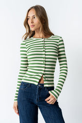 Mia Button Up Top in Striped Green - FINAL SALE