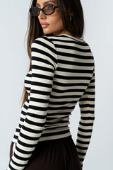 Mia Button Up Top in Striped Black - FINAL SALE