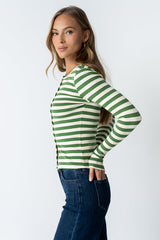 Mia Button Up Top in Striped Green - FINAL SALE