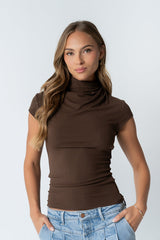 Kara Mock Neck Top in Brown