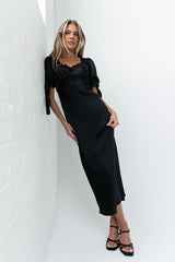 Amanda Lace Trim Maxi Dress in Black