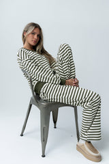 Taya Striped Wide Leg Pants in Olive - FINAL SALE