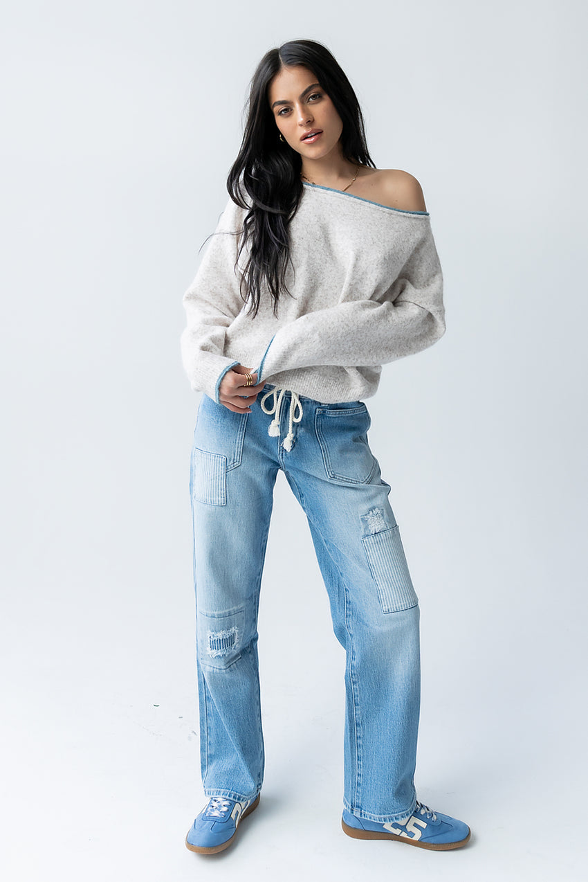 Kellie Contrast Sweater in Beige - FINAL SALE