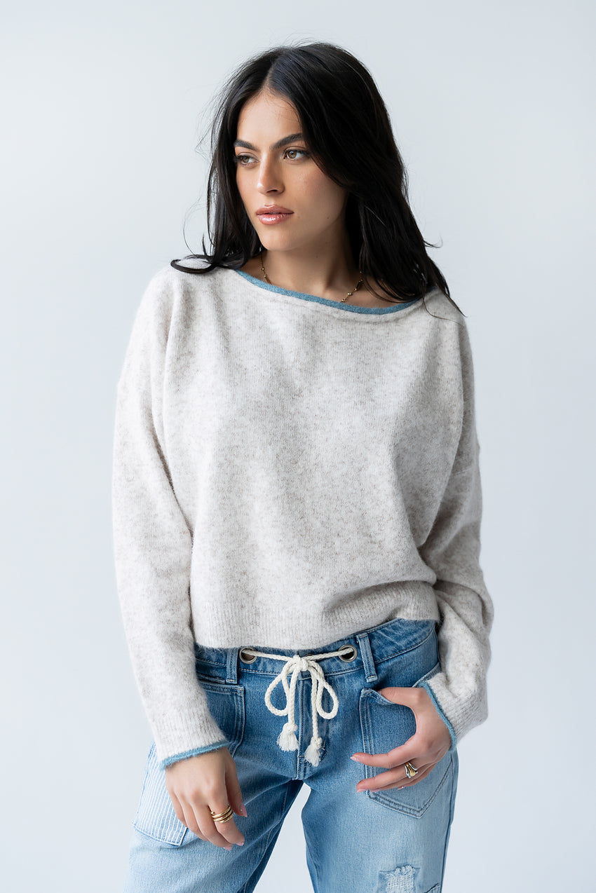 Kellie Contrast Sweater in Beige - FINAL SALE