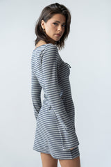 Venice Striped Mini Dress in Heather Grey - FINAL SALE