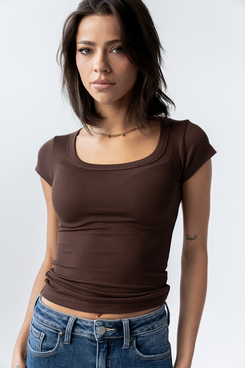 Freya Ribbed Top in Brown - FINAL SALE