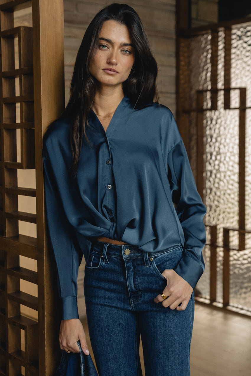 Margaret Twist Button Up in Blue - FINAL SALE