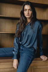 Margaret Twist Button Up in Blue - FINAL SALE