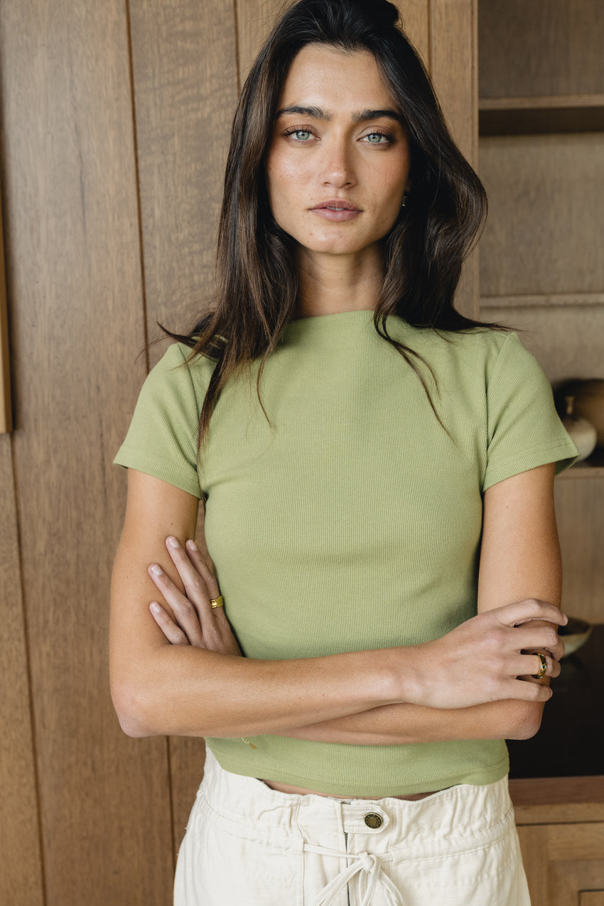 Martha Boatneck Top in Green - FINAL SALE