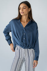 Margaret Twist Button Up in Blue - FINAL SALE