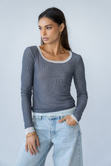 Lex Layered Mesh Top in Slate Blue - FINAL SALE