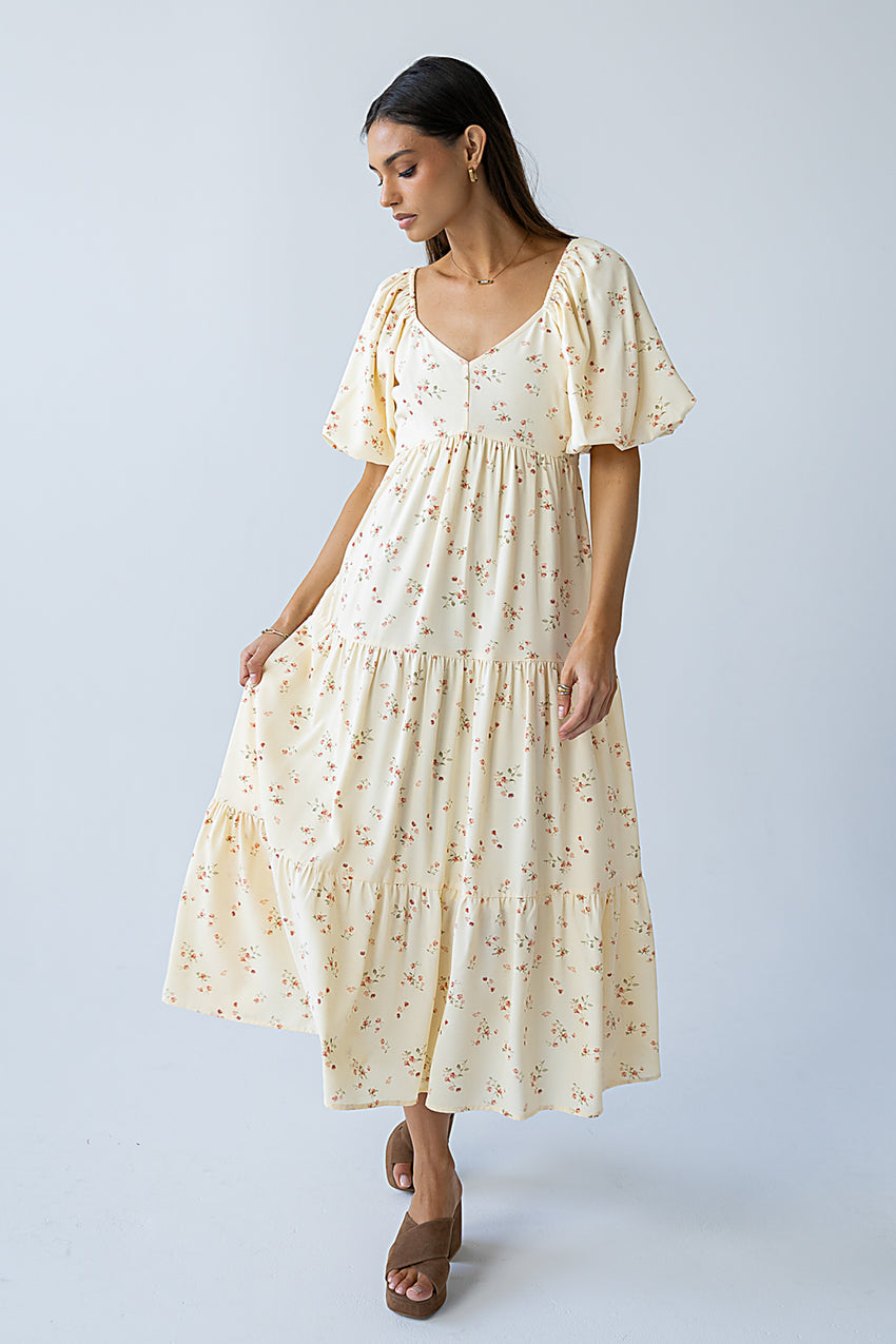 Amy Floral Maxi Dress in Yellow - FINAL SALE