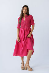 Jonas Gingham Midi Dress in Pink - FINAL SALE