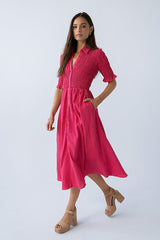 Jonas Gingham Midi Dress in Pink - FINAL SALE