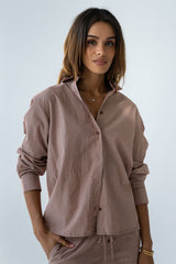 Hailey Striped Button Up in Mauve - FINAL SALE