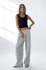 Becky Striped Wide Leg Jeans in White - FINAL SALE