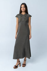 Tammy Embroidered Maxi Dress in Olive - FINAL SALE