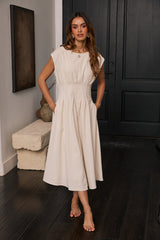 Matilda Pleated Maxi Dress in Oatmeal - FINAL SALE