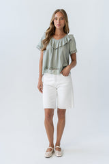 Lilian Lace Trim Top in Sage - FINAL SALE