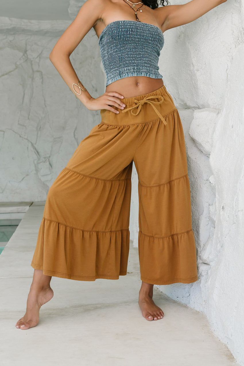Asha Tiered Pants in Camel - FINAL SALE