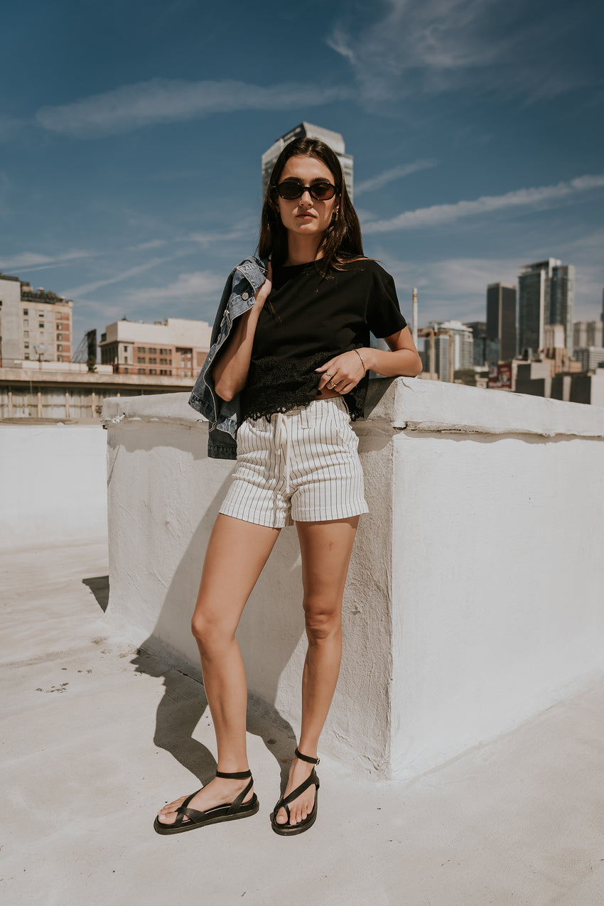 Beckie Striped Denim Shorts in Ivory - FINAL SALE