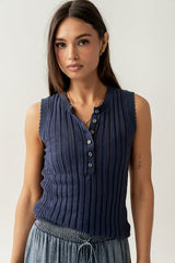 Lina Pointelle Knit Tank in Navy - FINAL SALE