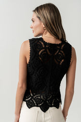 Vicky Crochet Vest in Black - FINAL SALE