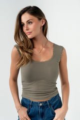 Sawyer Lace Trim Tank Top in Dusty Olive