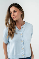 Liza Short Sleeve Cardigan in Blue - FINAL SALE