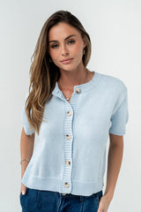 Liza Short Sleeve Cardigan in Blue - FINAL SALE