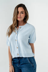 Liza Short Sleeve Cardigan in Blue - FINAL SALE