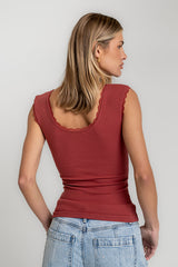 Sawyer Lace Trim Tank Top in Berry