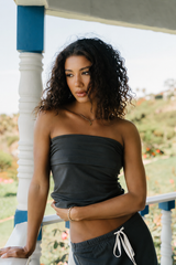 Marsha Fold Over Tube Top in Charcoal - FINAL SALE
