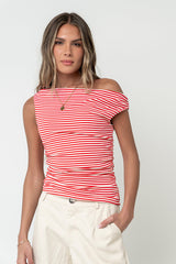 Michelle Boatneck Striped Top in Red - FINAL SALE