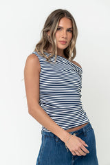 Michelle Boatneck Striped Top in Navy - FINAL SALE