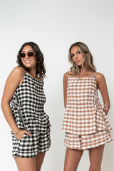 Lily Gingham Tank Top in Brown - FINAL SALE