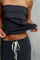 Marsha Fold Over Tube Top in Charcoal - FINAL SALE