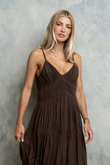 Gwen Relaxed Midi Dress in Brown