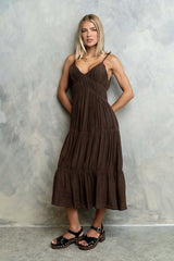 Gwen Relaxed Midi Dress in Brown